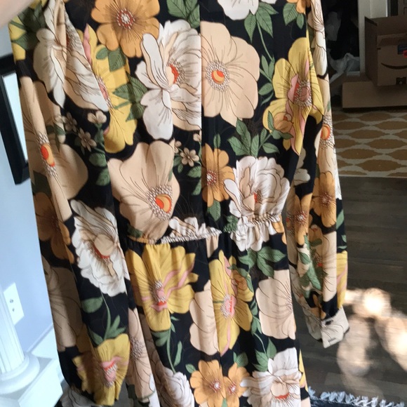 Boho gold/tan flowers black maxi dress - Picture 2 of 5